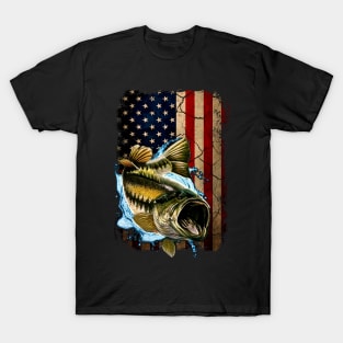 American Flag Bass Fishing Gifts For Fisherman Fish Fishing T-Shirt